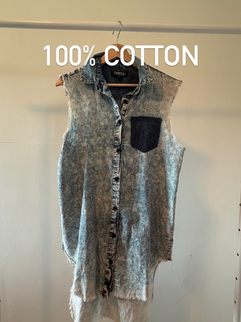 Thrill Jeans| Acid-Wash Denim Sleeveless Shirt | 100% Cotton | Size M